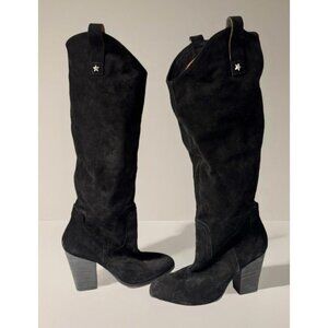 Lady Luck Black Tall Heel Women’s Boots Black Suede Made in Portugal Size 38